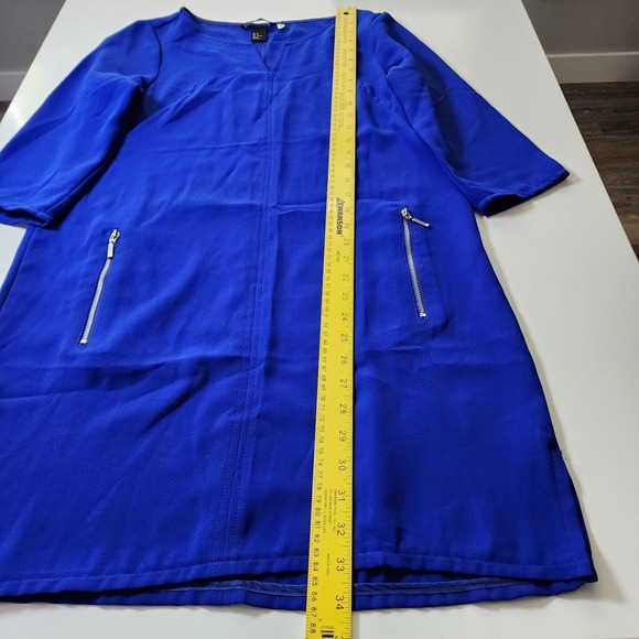 H&M Royal Blue Dress Womens 8‎ Silver Zipper Pockets Classic 3/4 Sleeve Y2K 90s - Picture 11 of 16